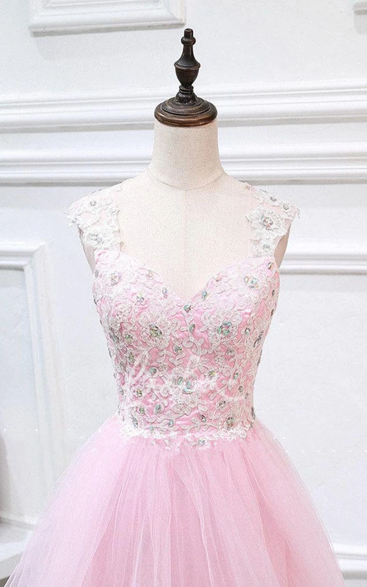 A-line Tulle and Lace Dress with Beading and Appliques