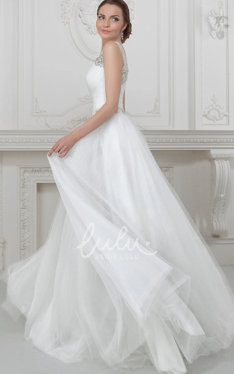 Beaded Tulle Wedding Dress with A-Line Silhouette and Floor-Length Hem Classic Wedding Dress