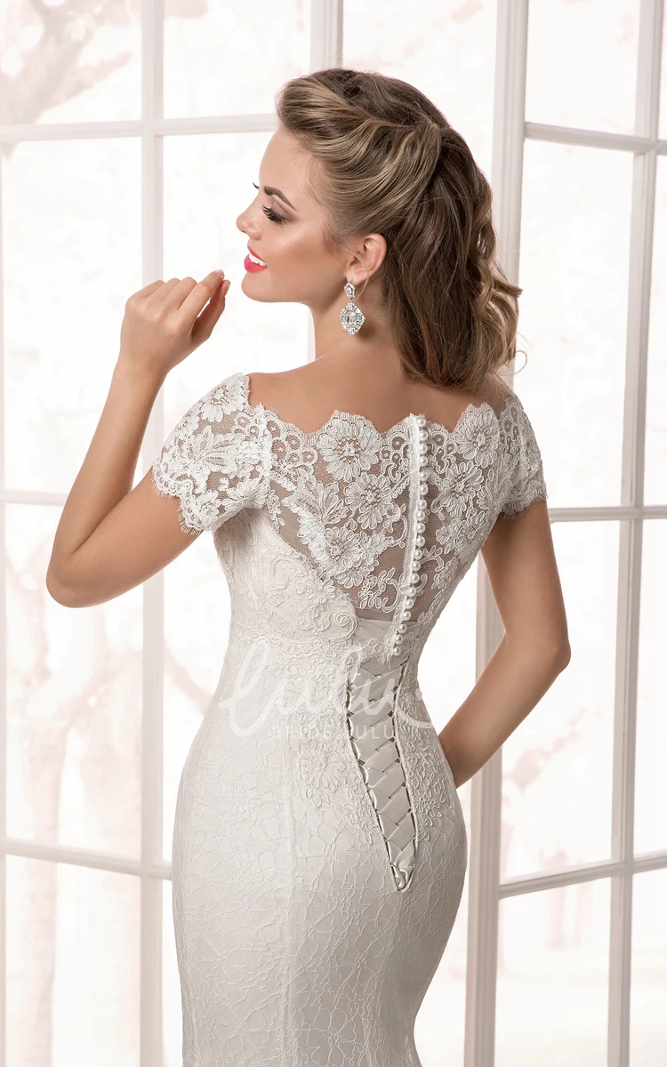 Sheath Lace Applique Dress Short Sleeves Floor-Length Chic Formal Attire