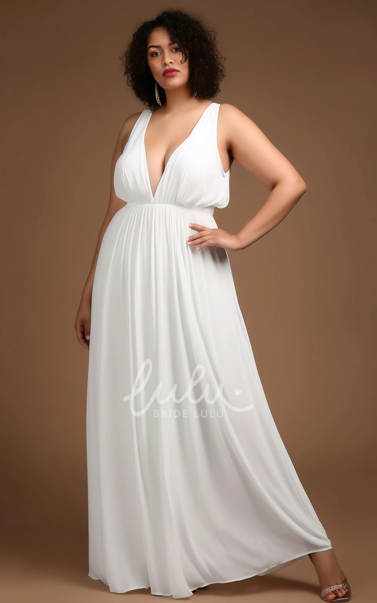Plus Size Chiffon A-Line Wedding Dress V-neck Bohemian Elegant Garden Beach