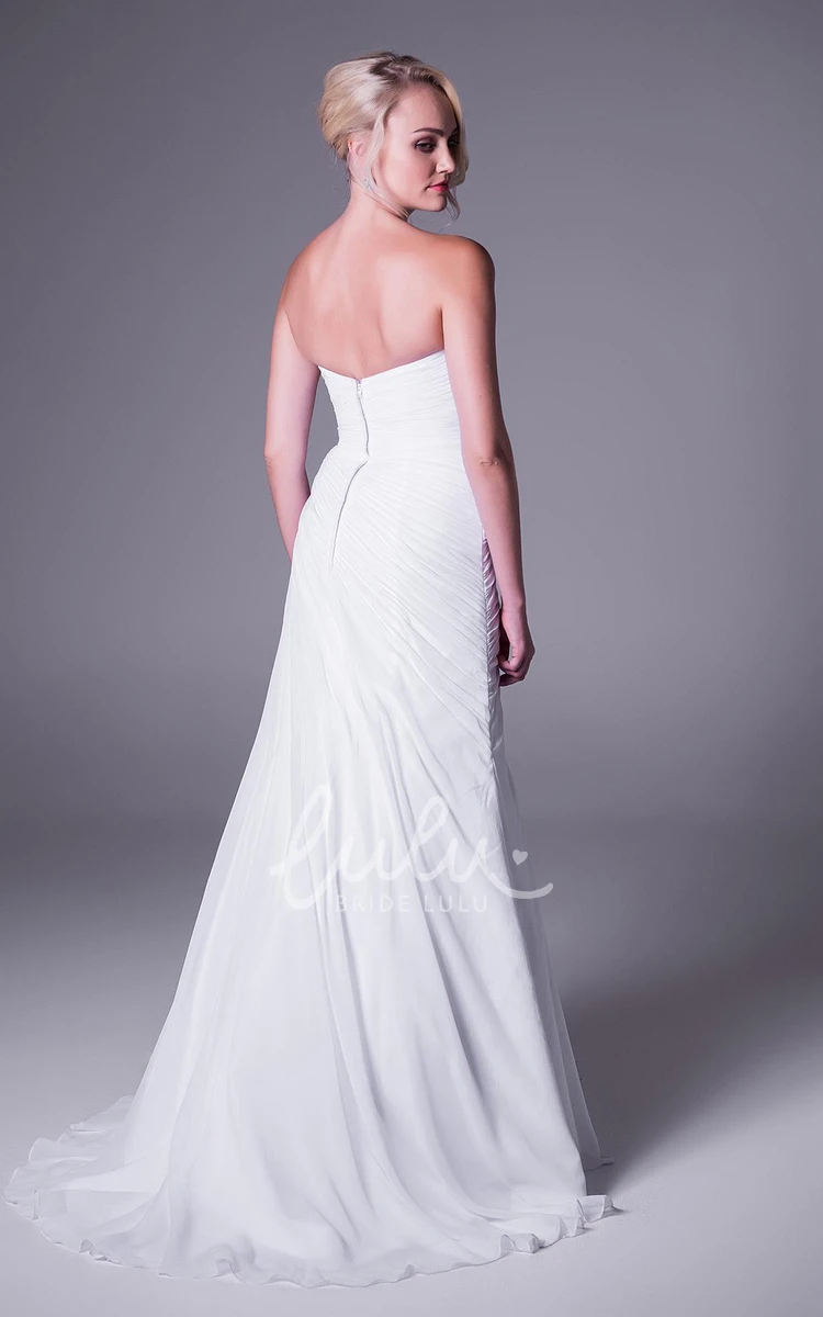 A-Line Strapless Chiffon Wedding Dress with Side-Draped Waist Jewelry