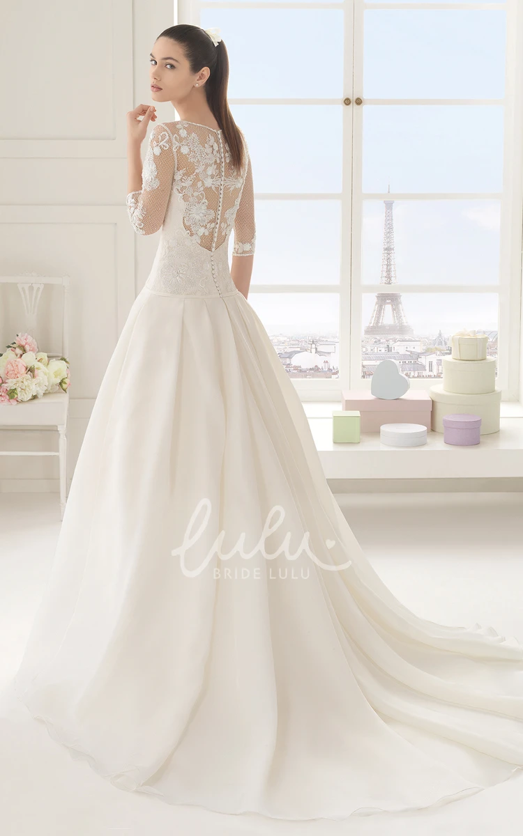 Elegant A-line Wedding Dress with Illusion Back and Long Sleeves