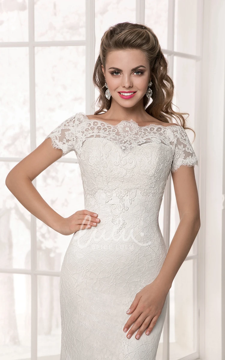 Sheath Lace Applique Dress Short Sleeves Floor-Length Chic Formal Attire