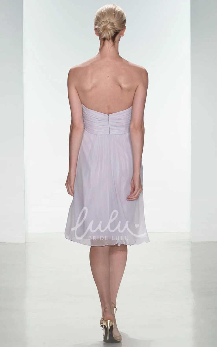 Ruched Knee-Length Empire Tulle Bridesmaid Dress Strapless