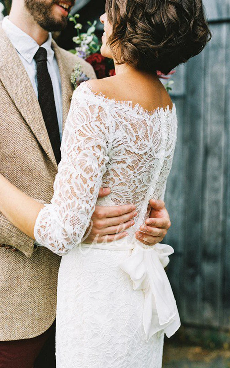 Off-the-Shoulder Lace Sheath Wedding Dress