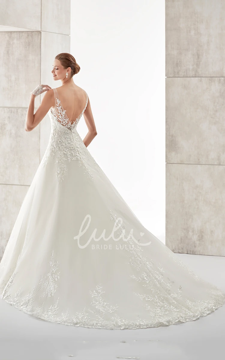 A-line Wedding Gown with Sweetheart Neckline Floral Straps and Low-v Back Classy Bridal Dress