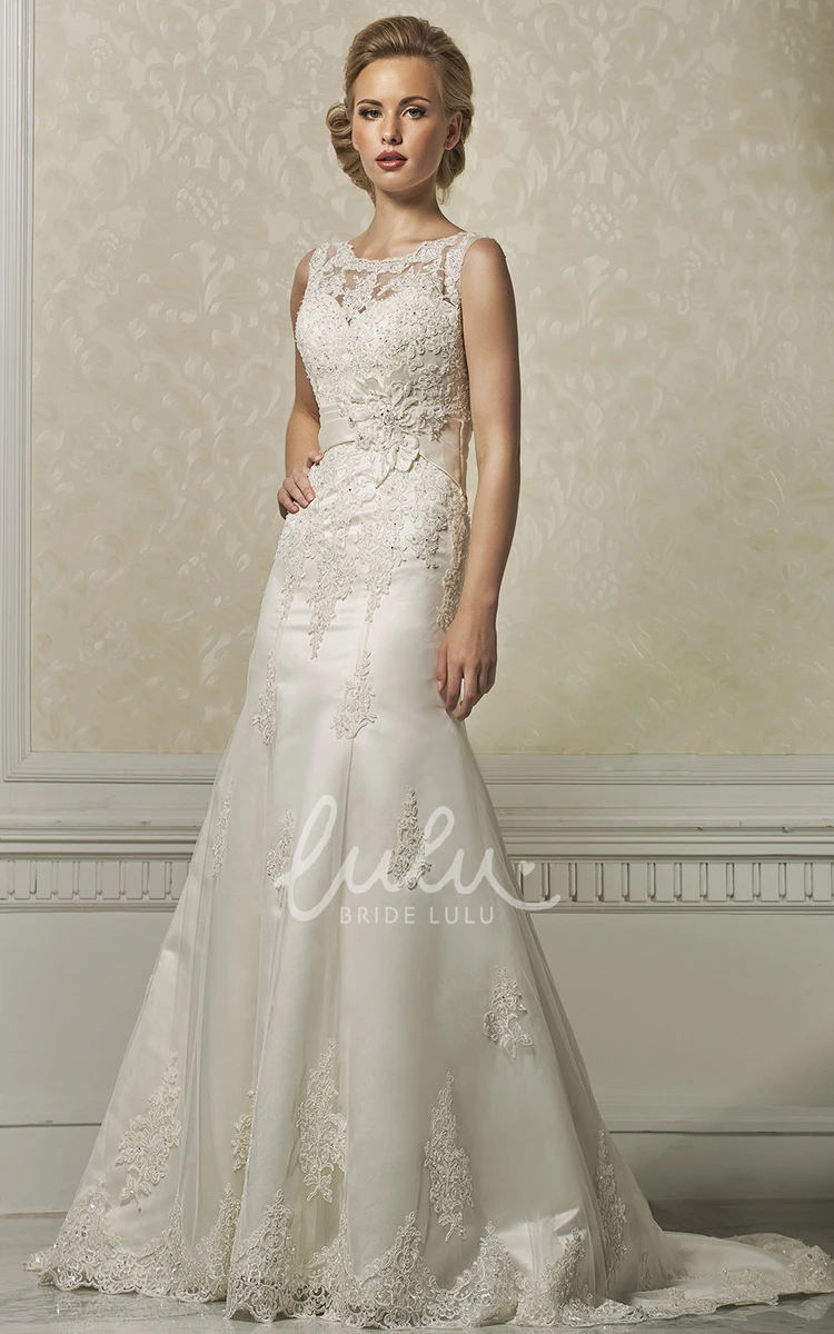 Lace A-Line Wedding Dress with Bateau-Neck & Floor-Length