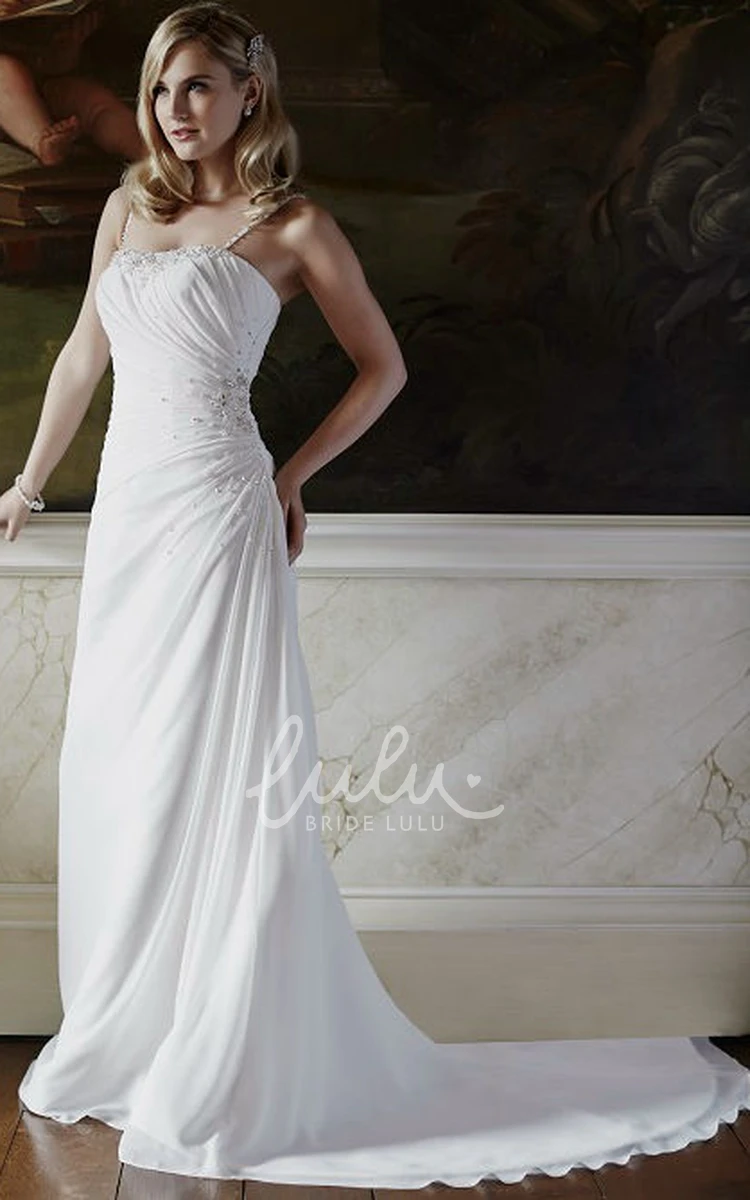 Spaghetti Strap Chiffon Wedding Dress with Side Draping and Court Train