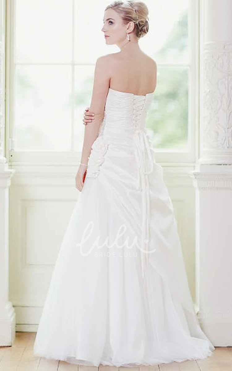 Strapless Taffeta&Tulle Wedding Dress with Beading & Flower A-Line Floor-Length