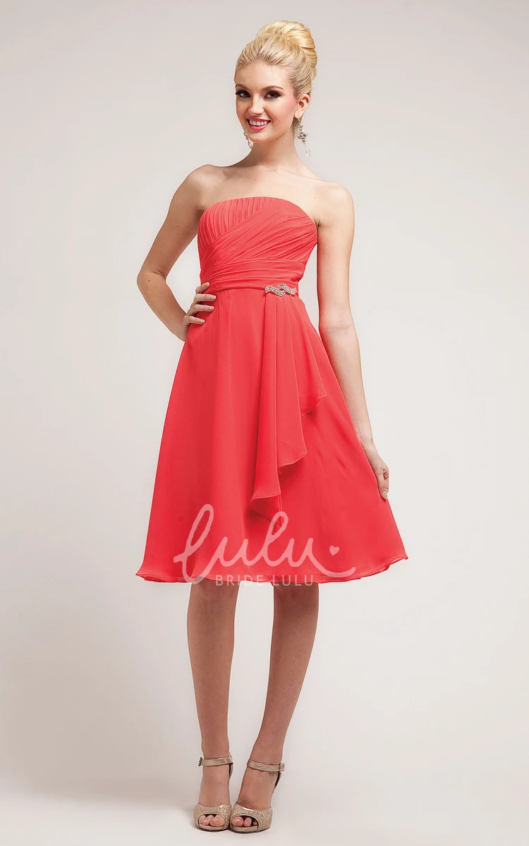 Knee-Length Strapless A-Line Bridesmaid Dress with Chiffon Ruching