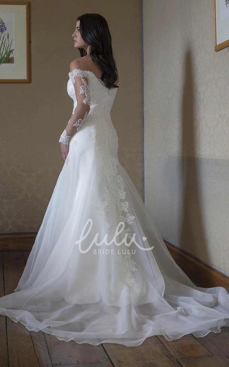 Elegant Off-The-Shoulder Tulle&Lace Wedding Dress with V Back and Appliques