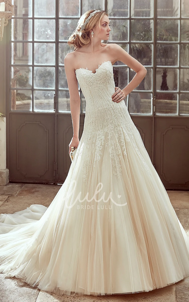 Sweetheart Tulle Wedding Dress with Pleated Skirt and Drop Waist Romantic Bridal Gown