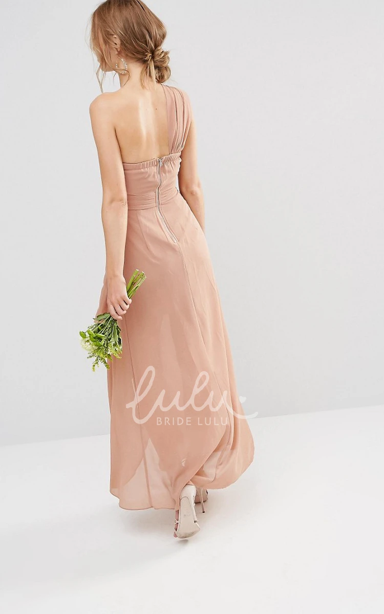 Ruched One-Shoulder High-Low Chiffon Bridesmaid Dress