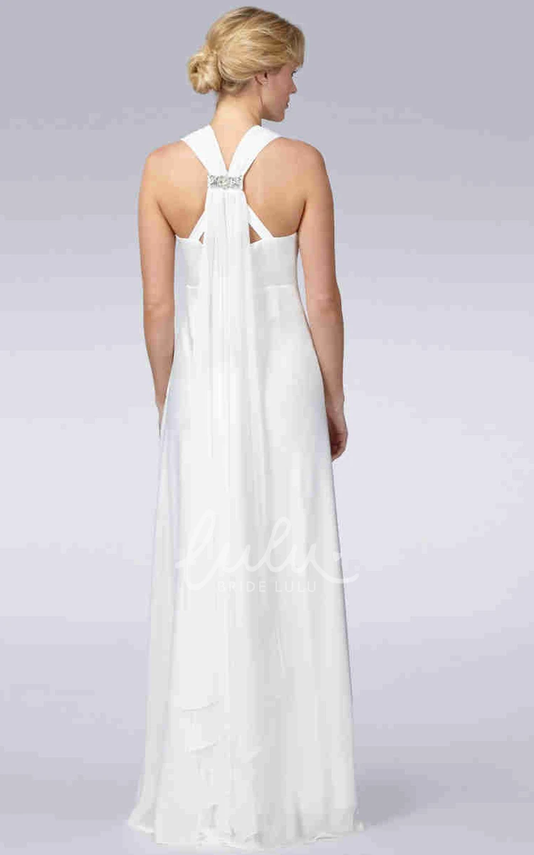 Pleated V-Neck Sheath Chiffon Wedding Dress with Broach Simple Bridal Gown