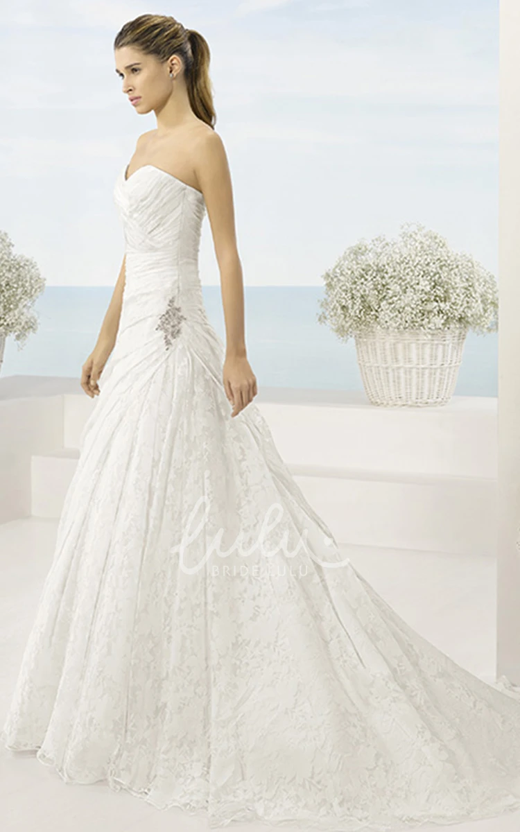 Lace Sweetheart A-Line Wedding Dress with Draping and Broach