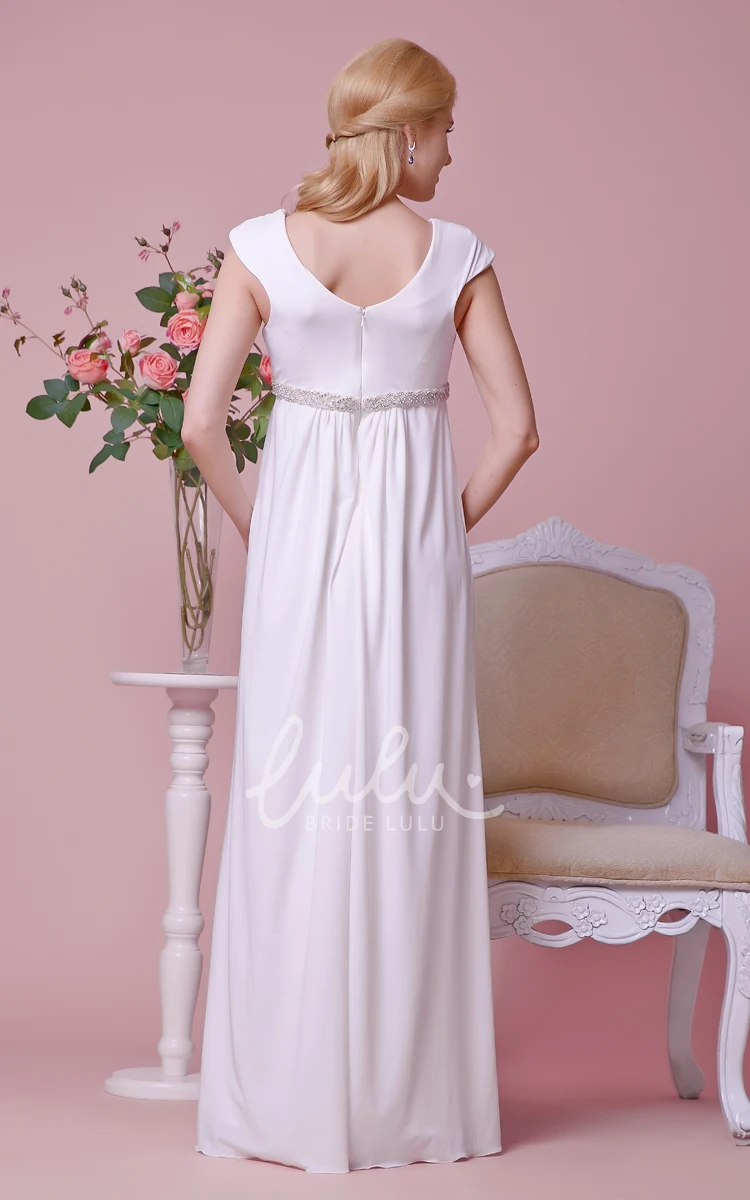 Maternity Wedding Dress with V-neck Cap-sleeves and Beading Details