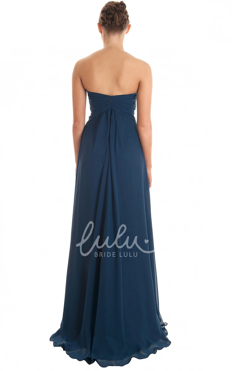 Sweetheart Ruched Chiffon Bridesmaid Dress with Brush Train Floor-Length Appliques Elegant