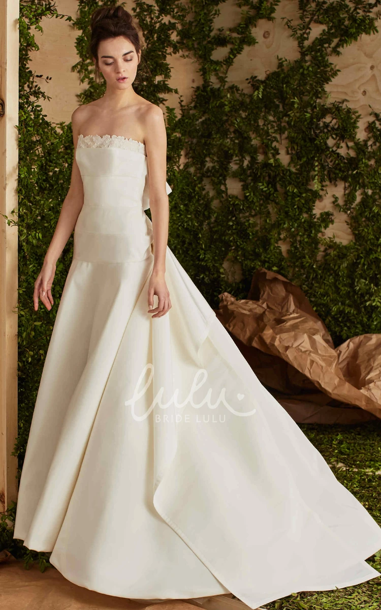 A-Line Satin Wedding Dress with Appliques Strapless Sleeveless Maxi + Classic