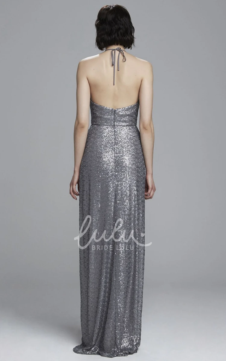 V-Neck Sequin Bridesmaid Dress with Straps and Sleeveless Design