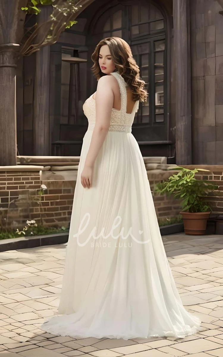 Plus Size A-Line Lace Chiffon Wedding Dress Bohemian Floor-length Sweep Train 2024