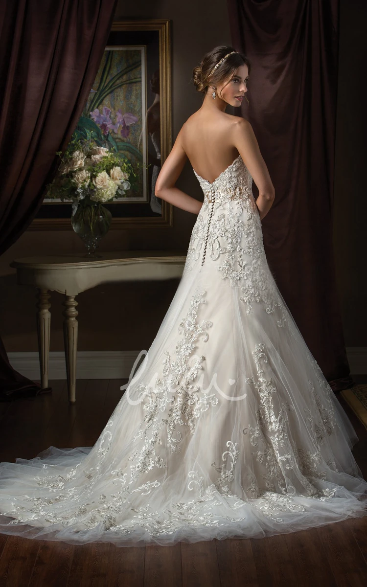 Chapel Train Sweetheart Wedding Dress with Appliques