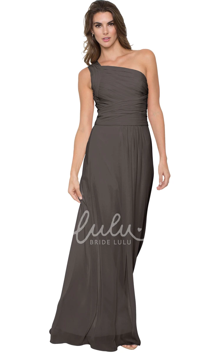 Ruched One-Shoulder Chiffon Bridesmaid Dress Sleeveless & Floor-Length Multi-Color Convertible