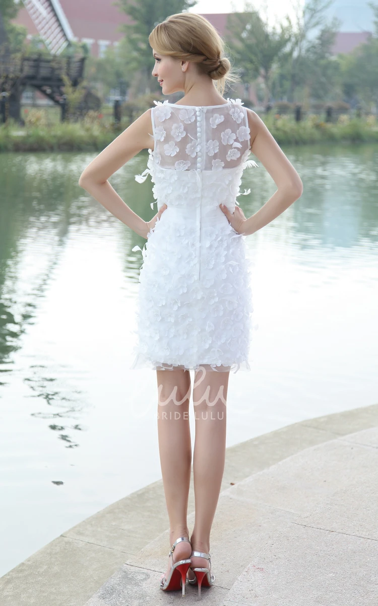 Organza Bodycon Wedding Gown With Flowers Appliques Modern & Bateau-Neck