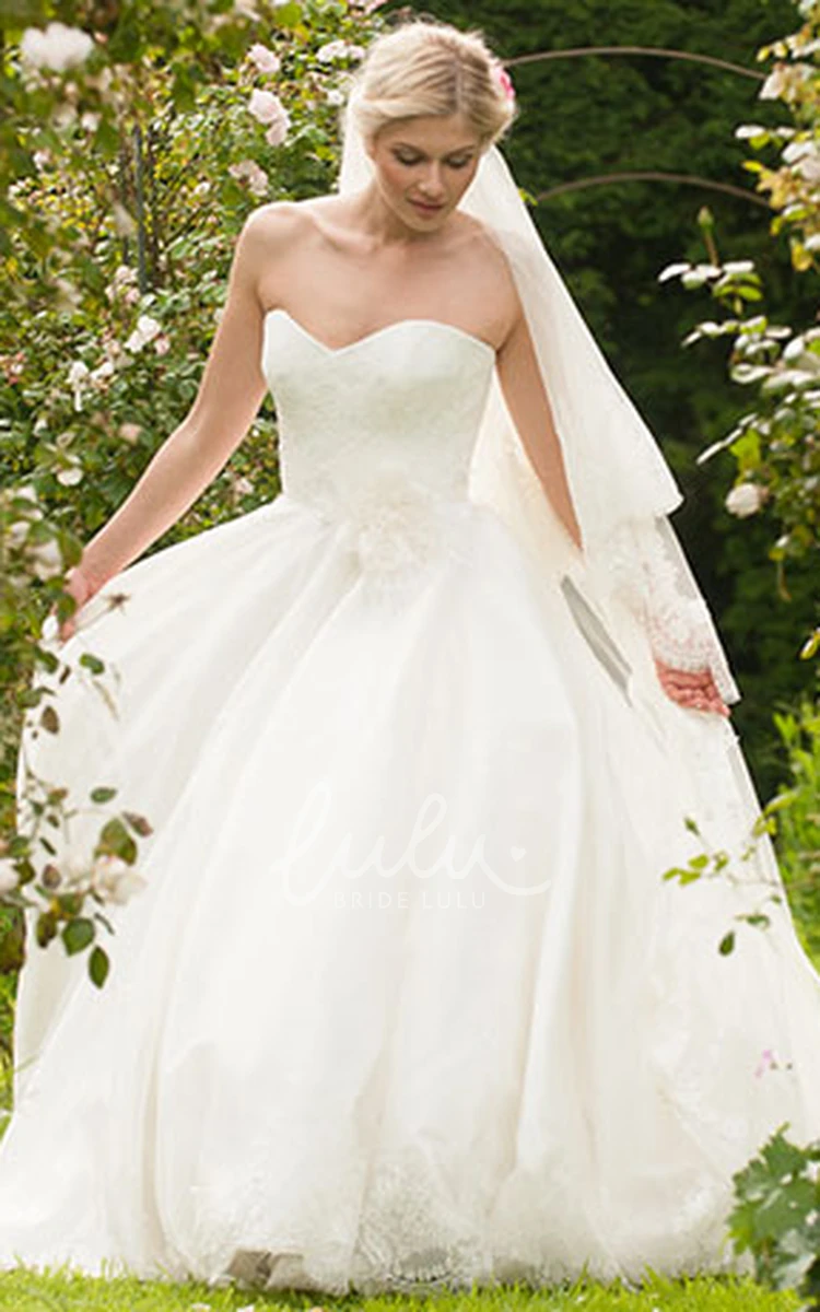 Floral Lace Sweetheart Wedding Dress with Brush Train and V Back Floor-Length