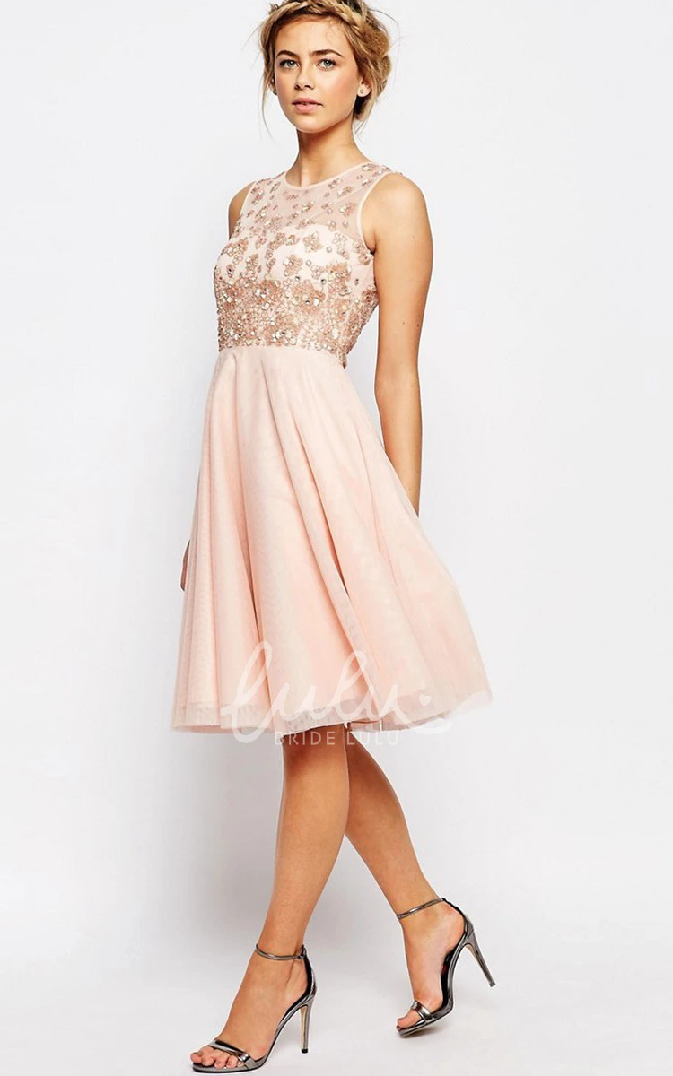 Appliqued Chiffon Bridesmaid Dress with Beading Ankle-Length Scoop-Neck Sleeveless