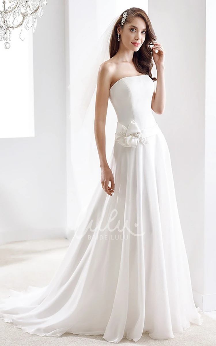 Draping Gown with Flowers on One Side of Waist Strapless Flowy Bridesmaid Dress