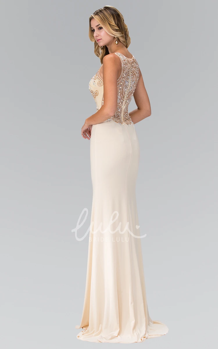 Sleeveless Sheath Jersey Formal Dress with Beading and Split Front