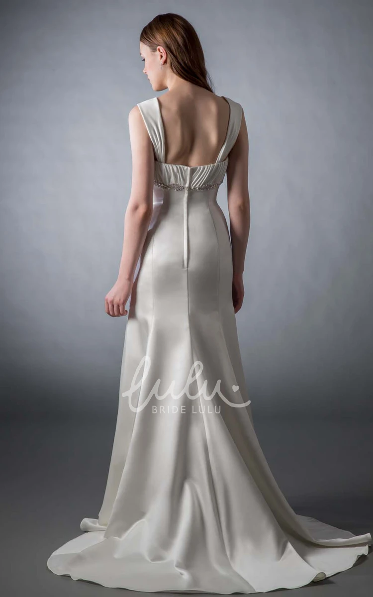 Sheath Satin Wedding Dress Floor-Length Sleeveless Ruched Beading