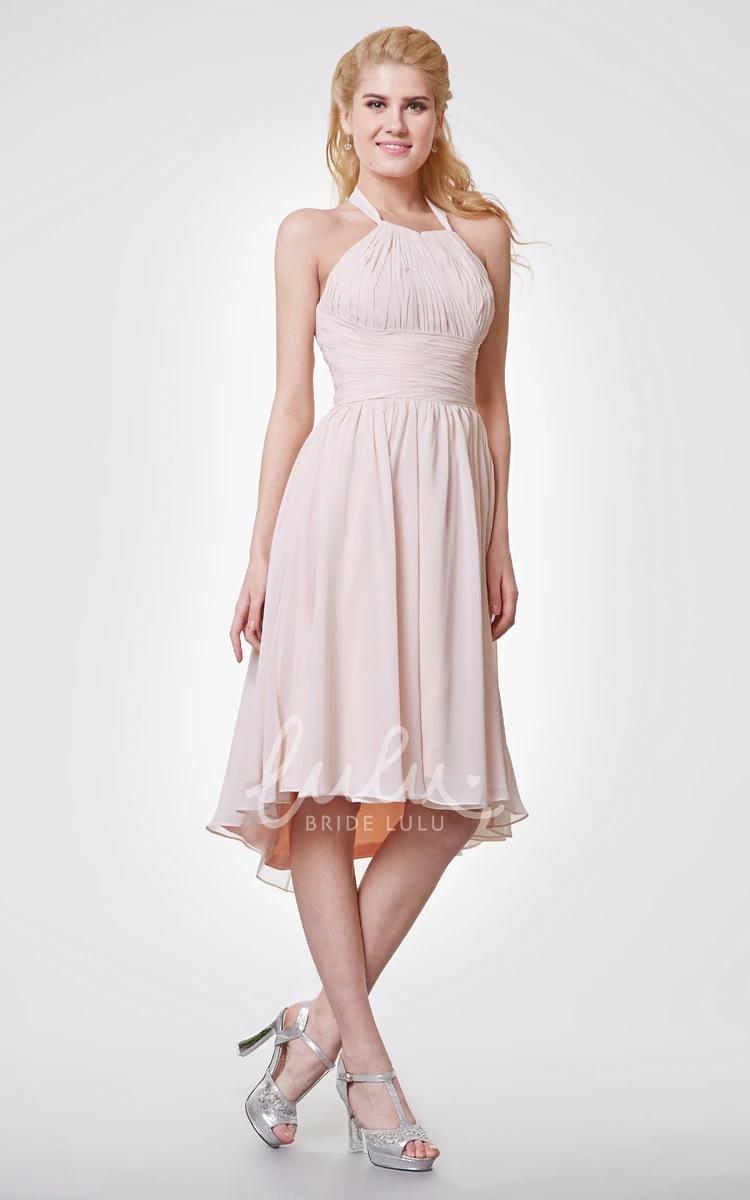 Halter High Low Bridesmaid Dress Simple Empire Sleeveless