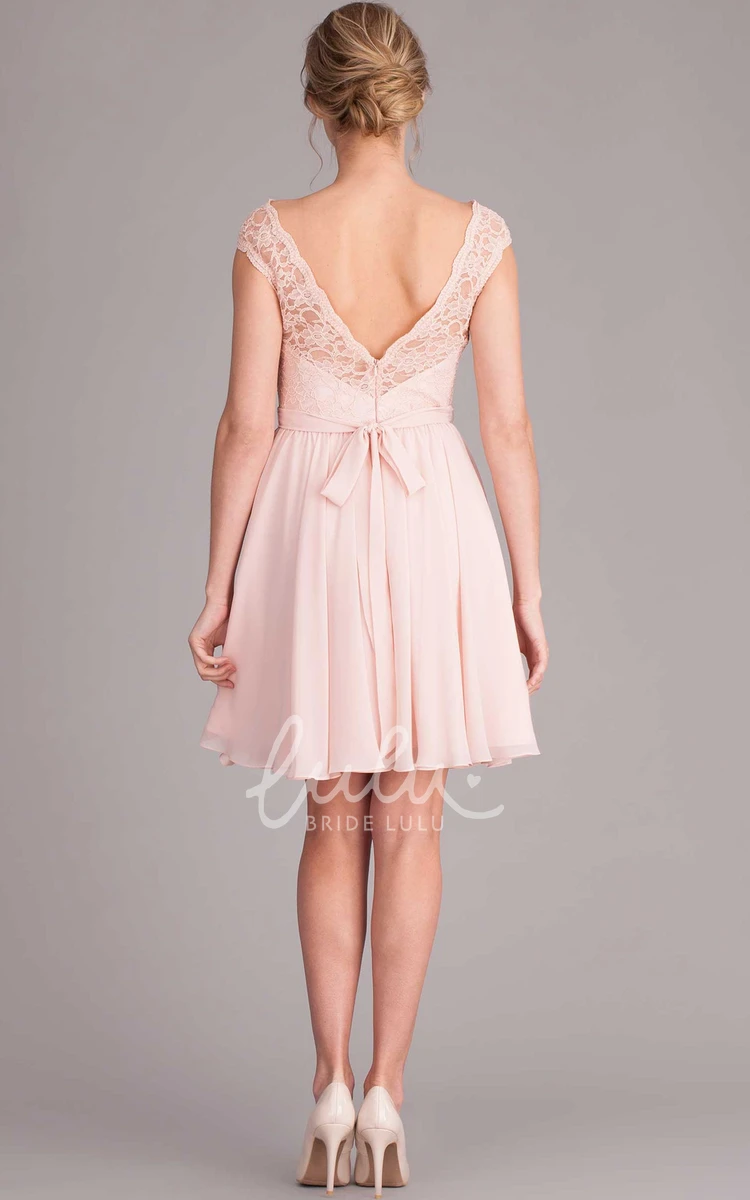 Lace Chiffon Cap-Sleeve Bridesmaid Dress with Pleats Elegant Bridesmaid Dress