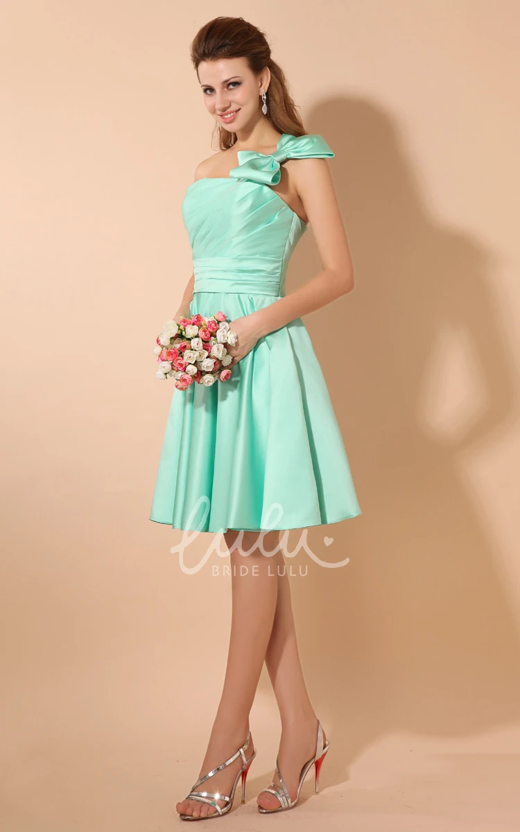 Satin Bridesmaid Dress with Bow and Ruching Short and Classy Dress