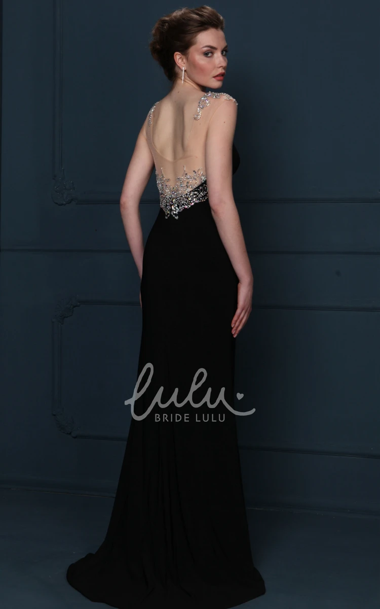 Sleeveless Beaded Chiffon Evening Dress with Brush Train Formal Dress