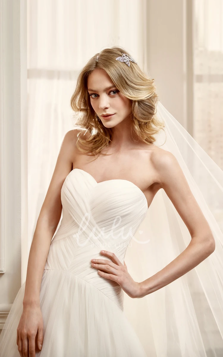 Long Wedding Dress with Sweetheart Neckline Bandage Pleats and Ruched Skirt Modern