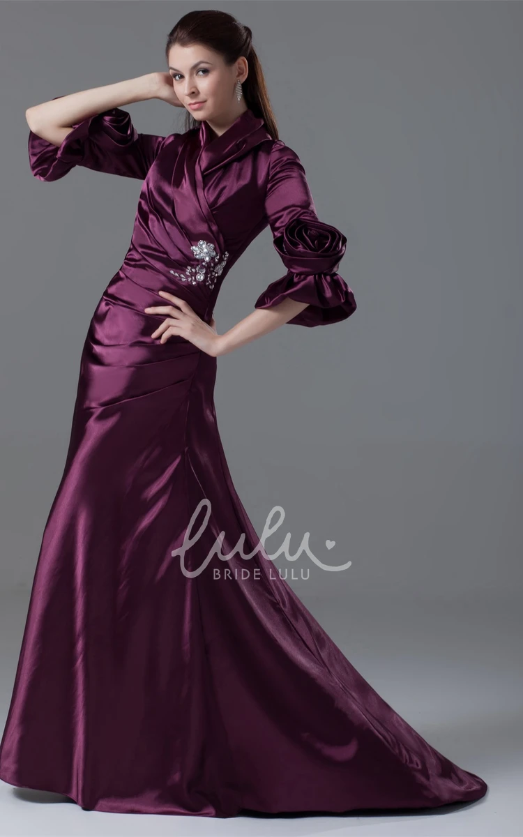Long-Sleeve Formal Gown with Beading and Flower Modest & Classy