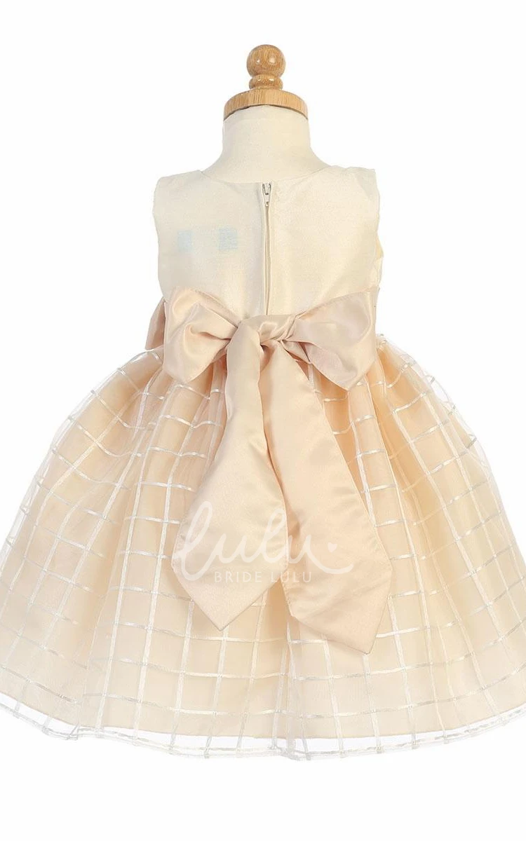 Sleeveless Organza Bow Tea-Length Flower Girl Dress Modern Wedding Dress for Girls