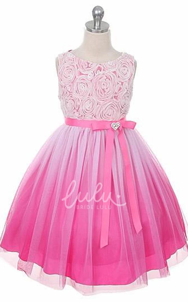 Broach Tiered Tea-Length Country Flower Girl Dress Simple & Classy