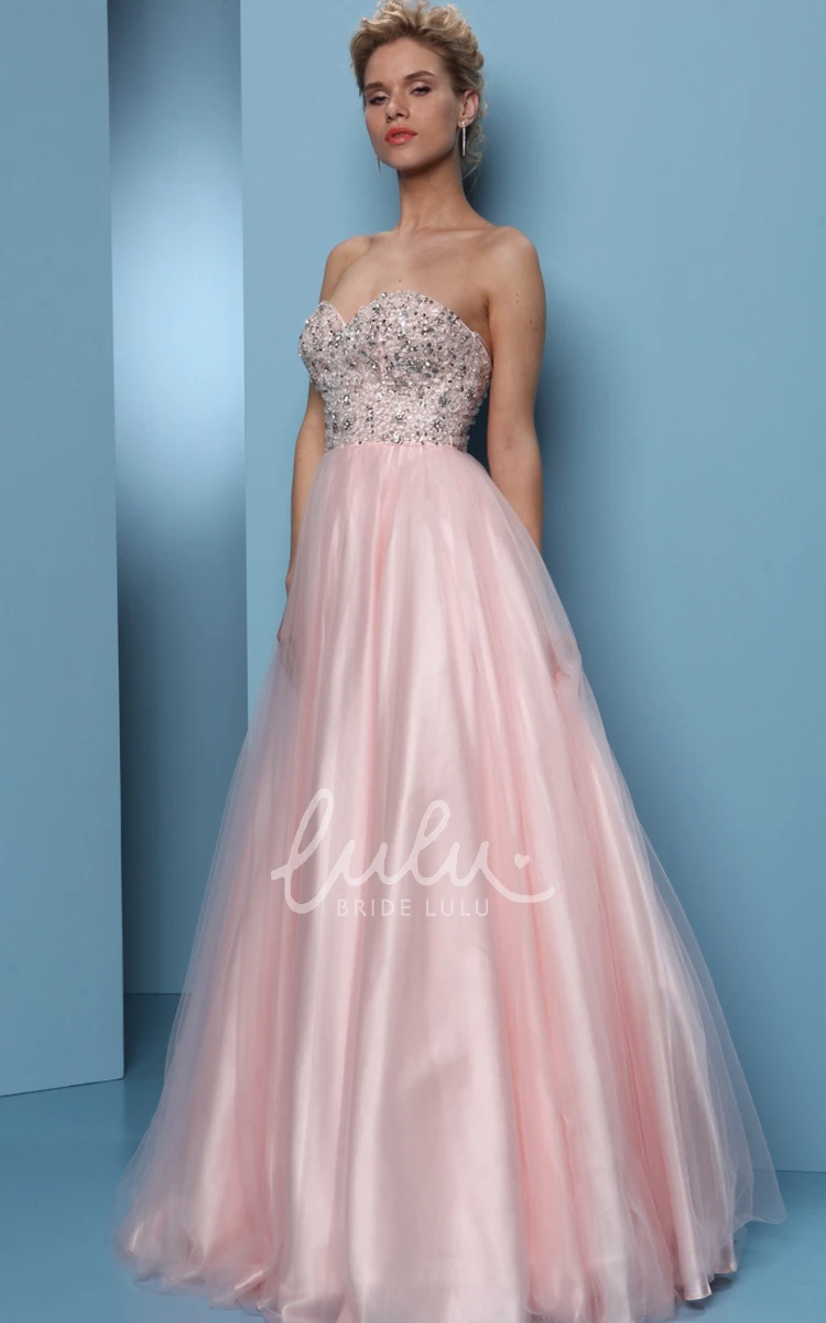 Beaded Sweetheart Tulle&Satin Ball Gown Prom Dress Floor-Length