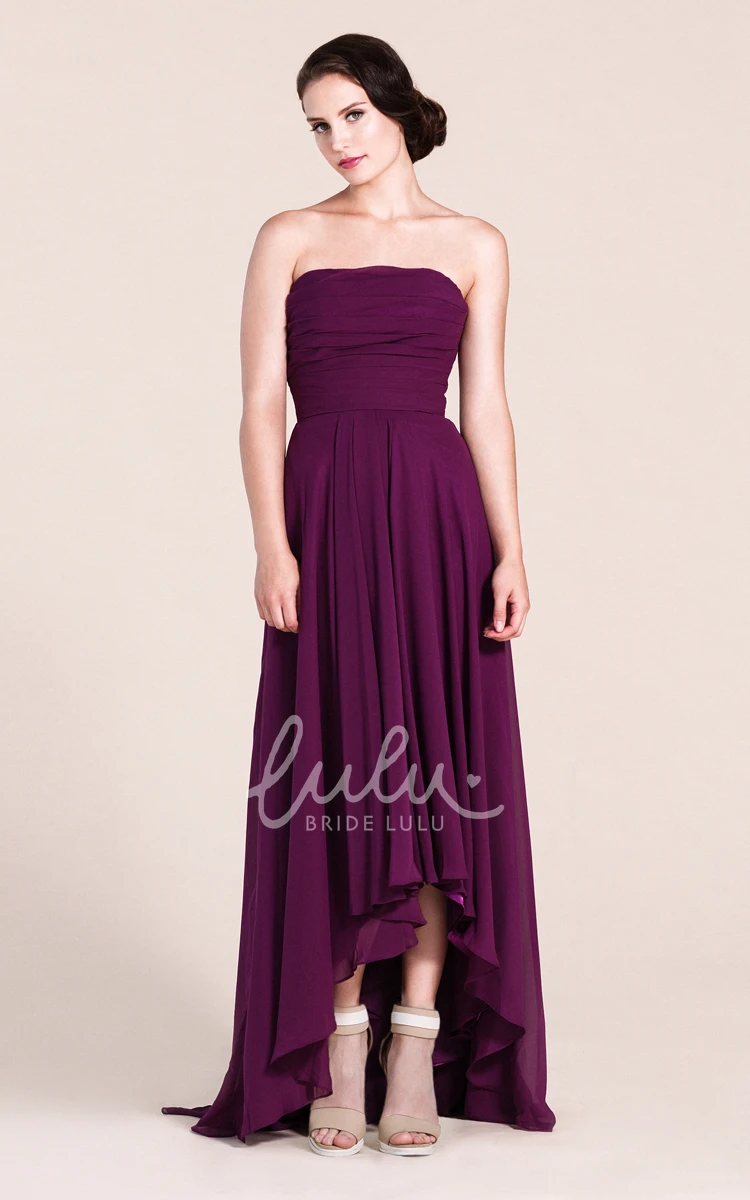 Strapless Ruched A-line Long Dress with High-low Hemline for Prom or Bridesmaid