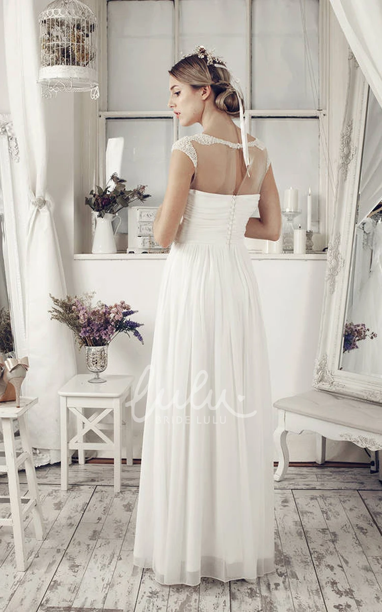 Cap-Sleeve Chiffon Beaded Illusion Wedding Dress