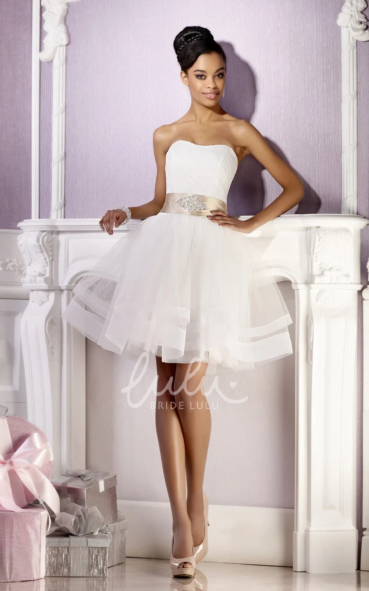 Strapless A-Line Tulle Mini Dress with Zipper Short and Elegant