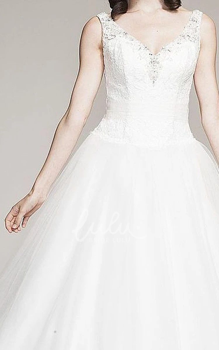 Beaded Tulle and Lace Wedding Dress Floor-Length V-Neck Ball Gown Style