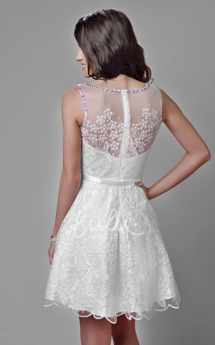 Shining Trim Mini Lace Wedding Dress A-Line Bridal Gown