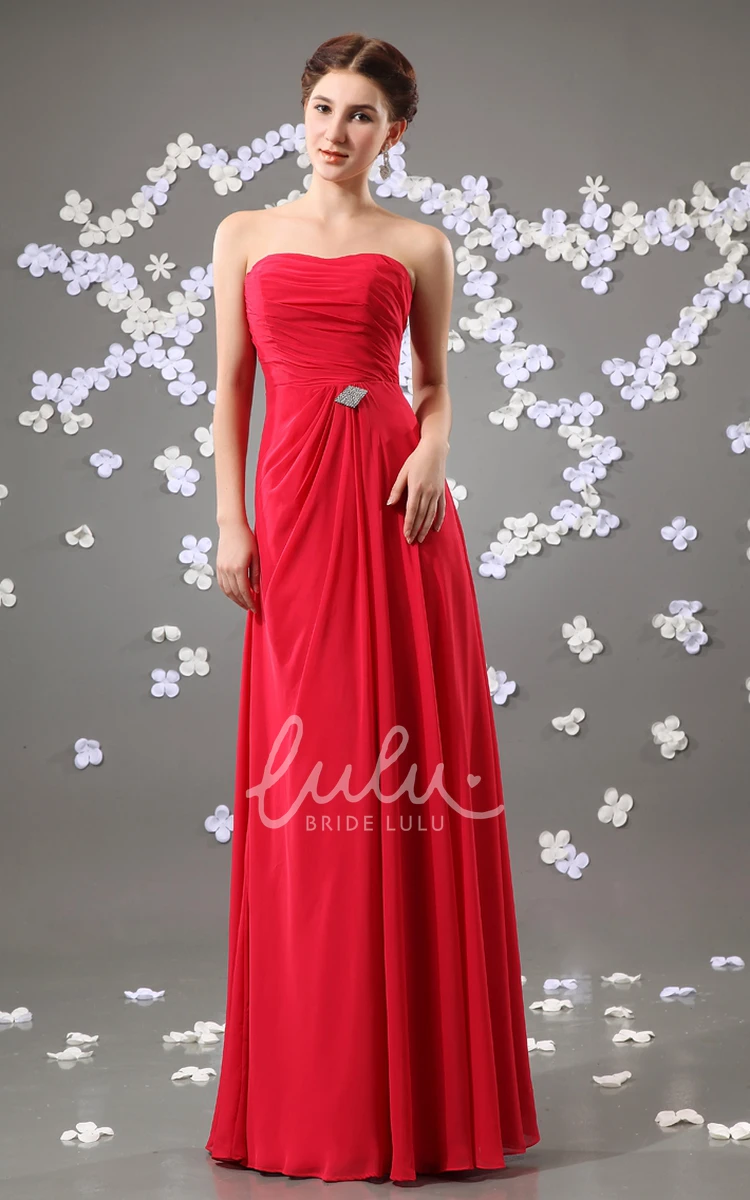 Sleeveless Strapless Maxi Chiffon Bridesmaid Dress With Beading