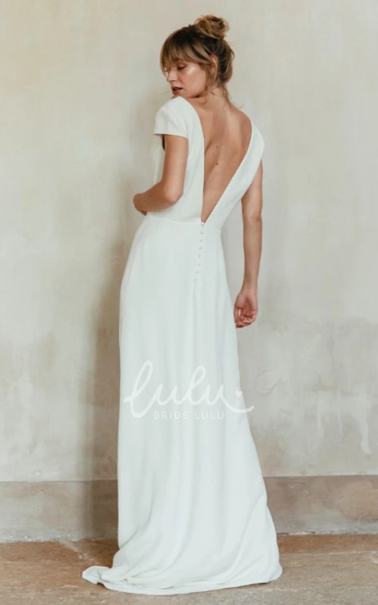 Beach Wedding Dress A-Line Satin with V-Neck Open Back and Appliques Elegant Bridal Gown