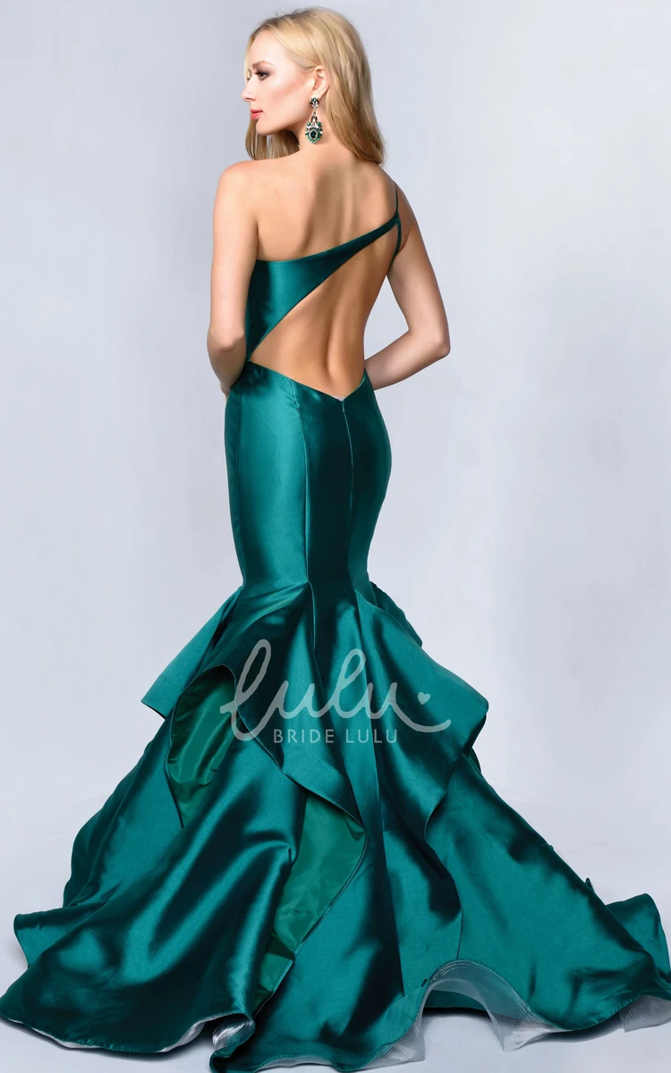 One-Shoulder Sleeveless Satin Trumpet Dress with Draping and Waist Jewelry for Women