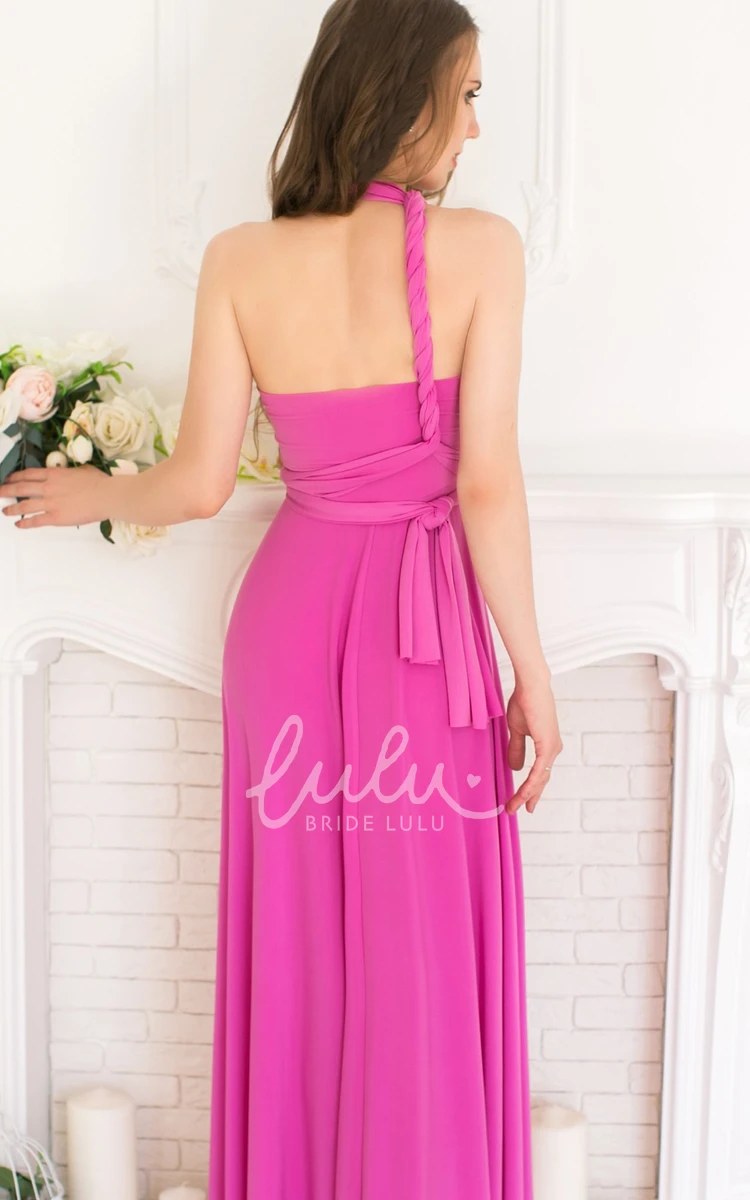 Halter Neckline A Line Bridesmaid Dress with Open Back and Sash Adorable